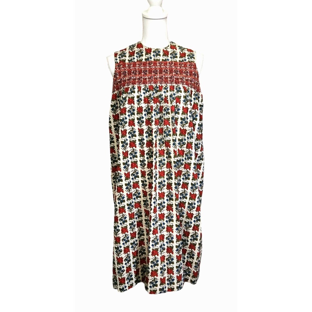 Jeune Leique by Cherberg Sleeveless Dress Antique Cotton Smocked Front READ SIZE